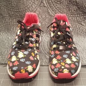 Adidas Black w/ flowers Ortholite running shoes